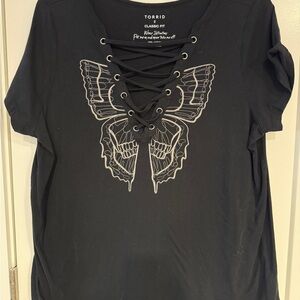 Torrid Black Lace-Up butterfly Graphic Tee